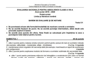 Evaluarea Națională 2020 și Bacalaureat – Baremele pentru testele de antrenament – setul 7