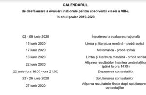 Calendar Evaluare Națională 2020 – propunerea Ministerului Educației