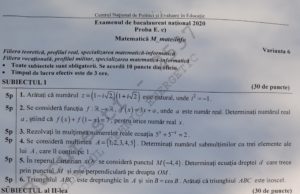 Barem Matematică BAC 2020 Cum se punctează subiectele de la matematică