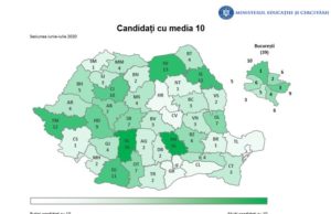 Rezultate BAC 2020: Harta mediilor de 10/ Cele mai multe medii de 10 sunt în Capitală