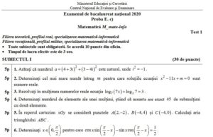 BAC 2020 Subiecte Matematică. Câte 20 de teste de antrenament pentru Mate-Info, Tehnologic, Științele Naturii și Pedagogic
