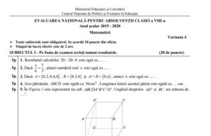 Evaluare Naţională 2020 – sesiunea specială Subiectele și baremul la Matematică