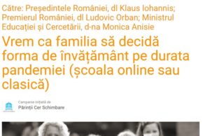 Peste 6.000 de părinți cer ca familia să decidă forma de învățământ pentru elevi
