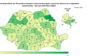 Rezultate Titularizare 2020. Harta notelor de 10