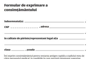 Formularul de consimțământ pentru testare, modificat: Părintele alege dacă elevul va fi testat în prezența sa