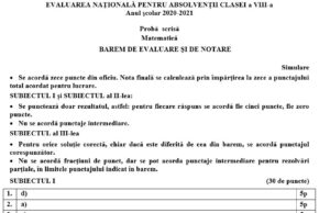 Simulare Evaluare Națională 2021| Barem Matematică: Cum se notează cele trei subiecte