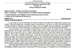 Bacalaureat 2022. Modele de subiecte la Română – profil Real și Uman