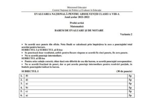 Barem Evaluare Națională 2022. Cum se punctează cele trei subiecte de la Matematică