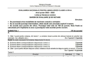 Barem Română Evaluare Națională 2023. cum se punctează subiectele