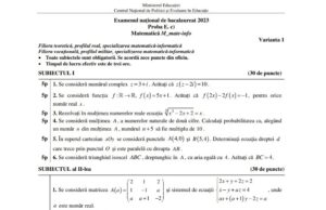 Subiecte BAC 2023. Matematică -profil Mate-Info, Tehnologic, Științele Naturii și Pedagogic